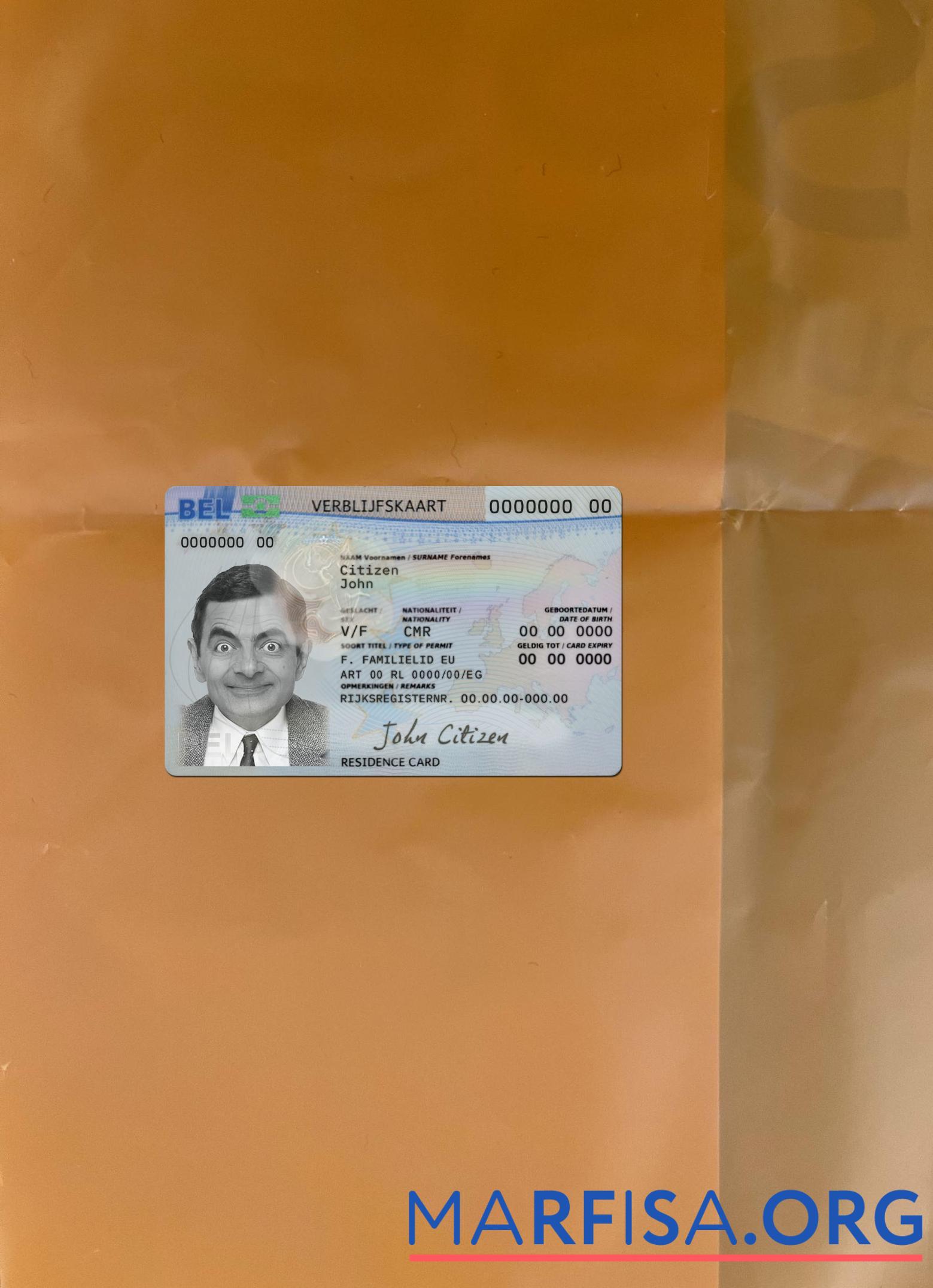 Blank Belgium residence permit card photolook front sample